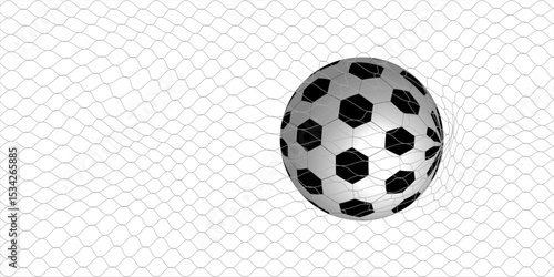 White-Black Soccer Ball in the Goal Net under White Background. 3D CG. High resolution.