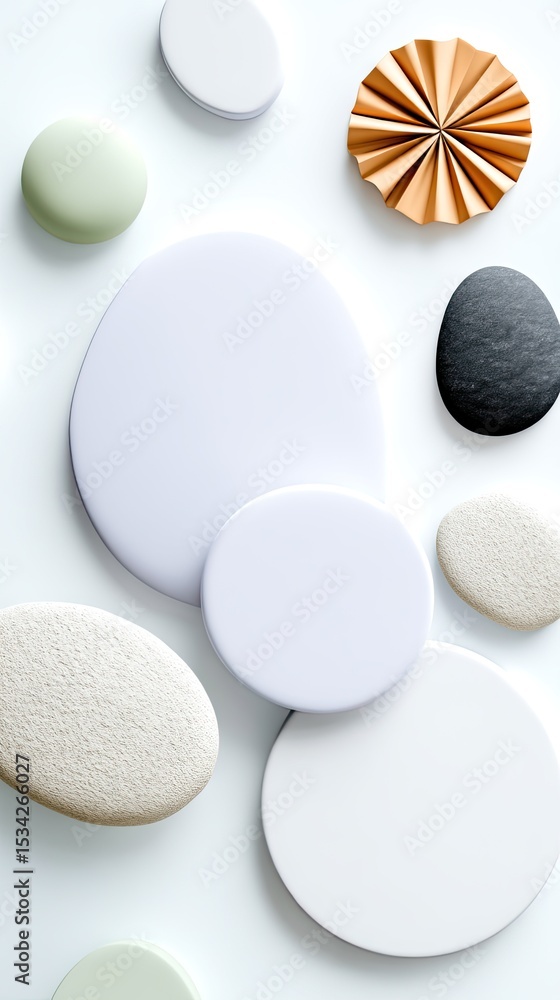 Fototapeta premium Layered Organic Shapes in Oatmeal Soft Slate and White