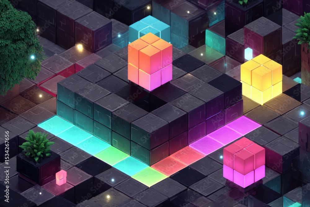 Vibrant puzzle adventure digital realm animated graphics futuristic environment aerial view interactive concepts Vibrant puzzle adventure digital realm animated graphics futuristic environment aerial view interactive concepts
