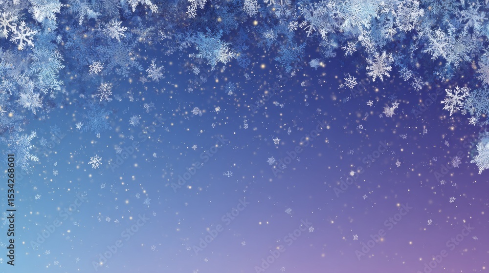 Obraz premium Blue And Purple Winter Background With Falling Snowflakes And Sparkles