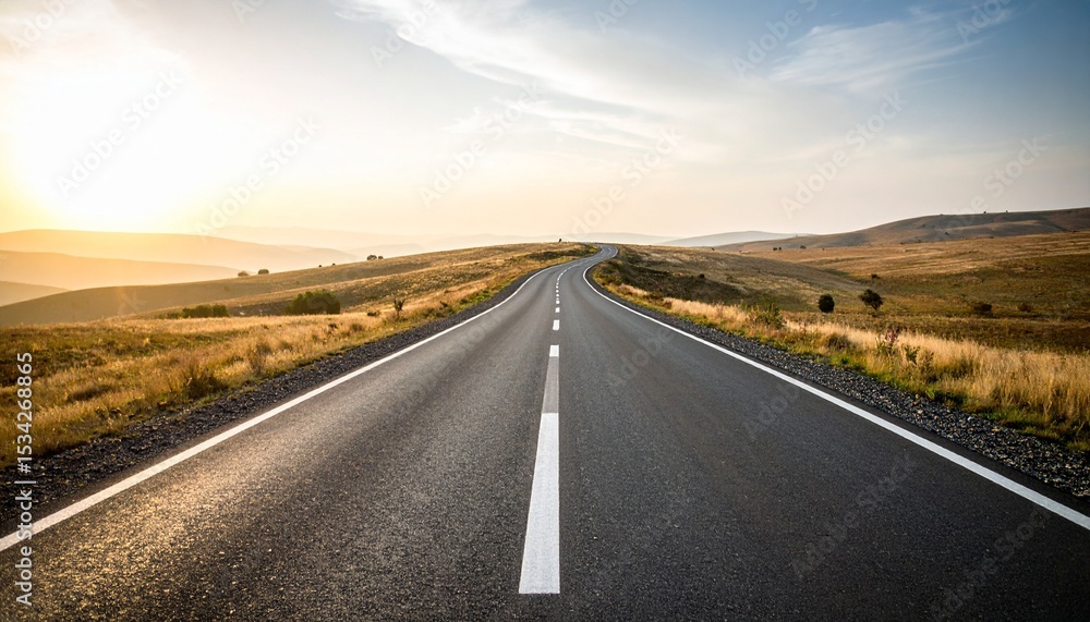 Fototapeta premium Open Road to Success Sunset Asphalt Highway Journey.