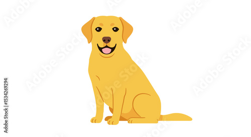 Illustration of a cheerful golden labrador retriever sitting, isolated on white