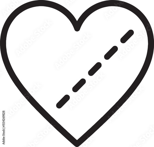 Faded heart with broken line, black icon on white background