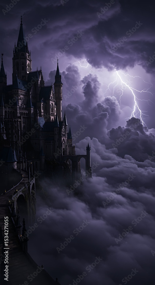Obraz premium Dark Castle Lightning Storm Cloudscape Fantasy gothic