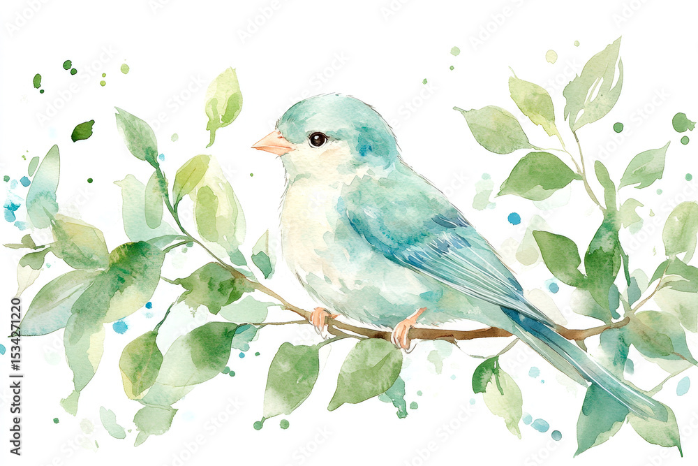 Obraz premium Aquarelle Art of a Bird on Branch. Generative AI