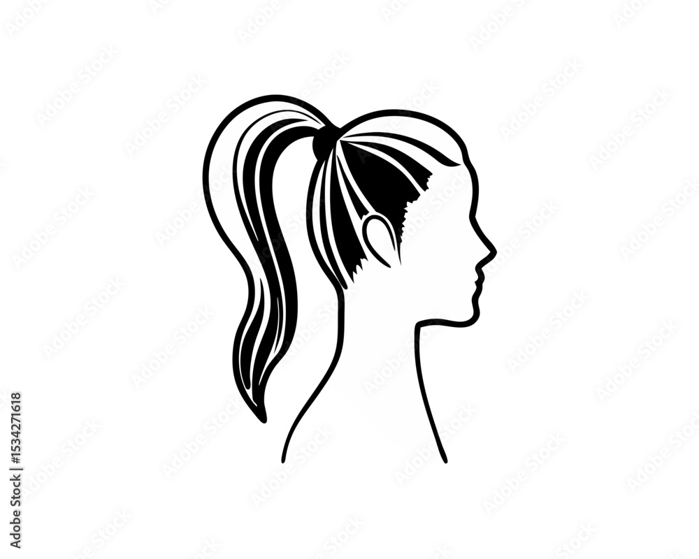 Girl Head Silhouette Child Profile with Ponytail | Black Vector Portrait Illustration Isolated on White Girl Head Silhouette Child Profile with Ponytail | Black Vector Portrait Illustration Isolated on White