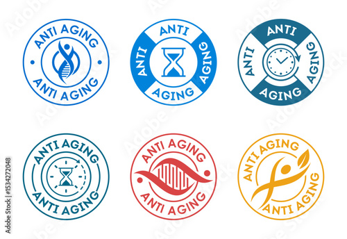 Anti aging icon set design. Anti aging badge label sign