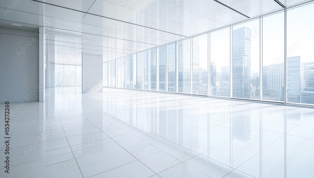 Fototapeta premium Empty modern office space with city view