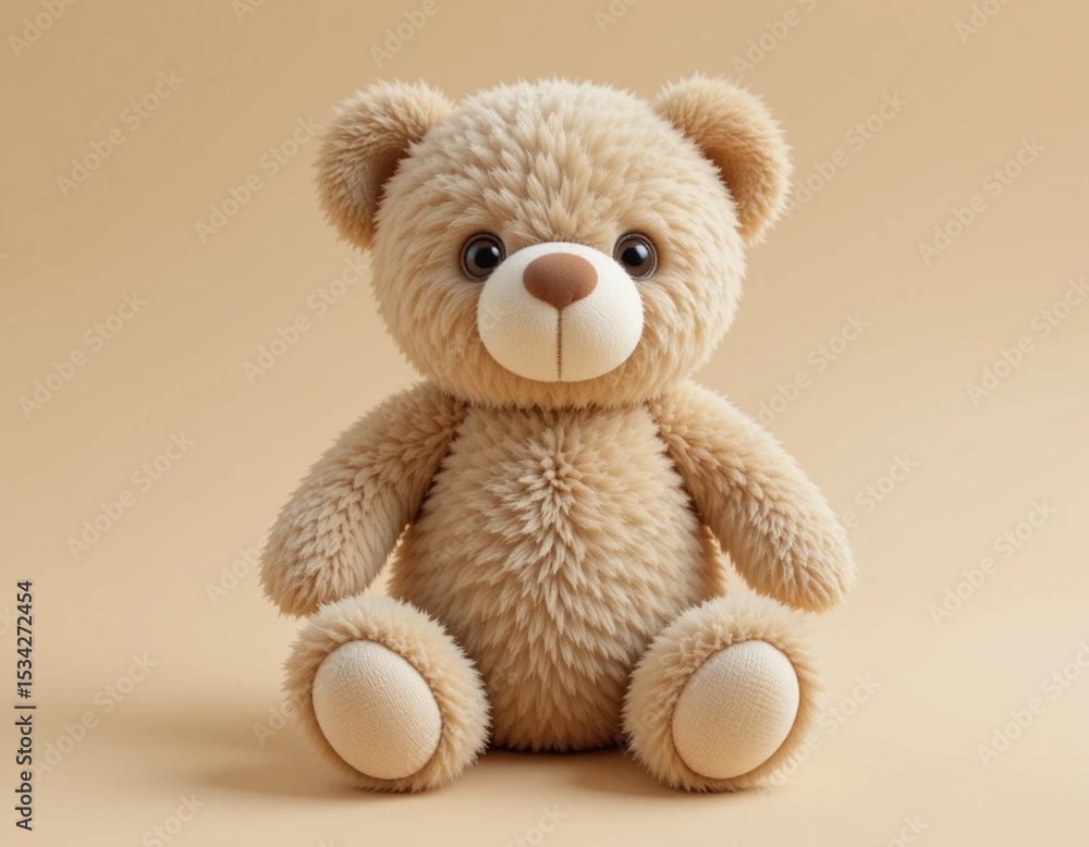 Fototapeta premium Beige teddy bear on light caramel background
