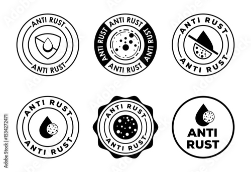 Anti rust icons set design. Anti oxidation sign, Rust resistant symbol black on white background