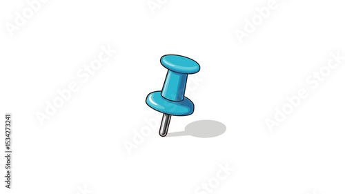 An illustration of a single, light blue push pin.  The pin is depicted in a simple, cartoon-like style with a rounded head and a straight, thin shaft.  A small shadow is cast beneath the pin,