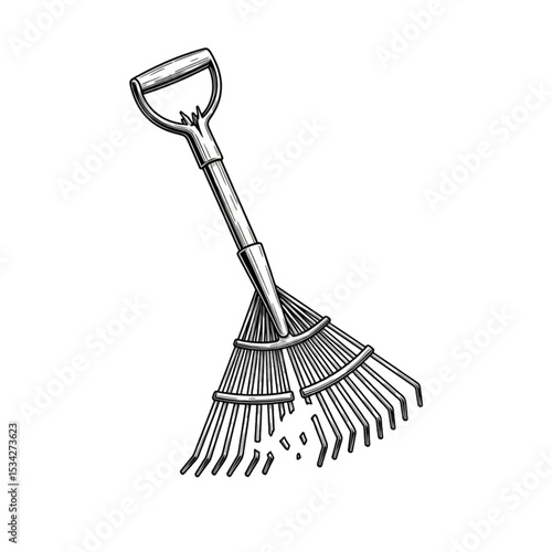 Broken garden rake symbolizes gardening tools and caring for the outside world.
