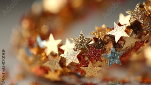 Glittering Gold Red Blue Star Garland