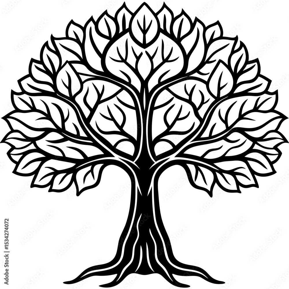 Obraz premium Minimal Banyan Symbol – Vector Art