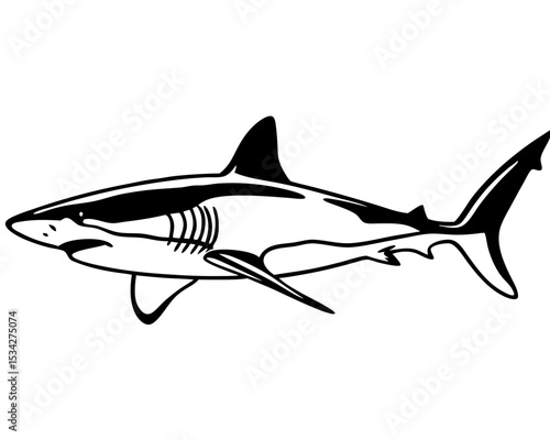 Shark Silhouette Side View Vector | Predator Marine Animal Icon Isolated on White Background