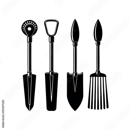 Garden Equipment Black Silhouettes  Farming Tools and Yard Work Icons Design