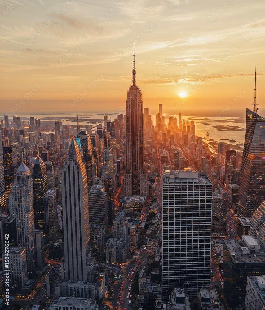 Fototapeta premium Golden Hour Above the Metropolis