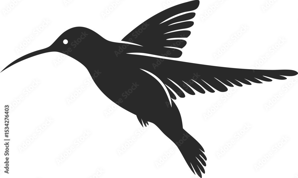 Fototapeta premium hummingbird, black and white, simple, minimalist, vector graphic, silhouette, iconic, geometric, stylized 