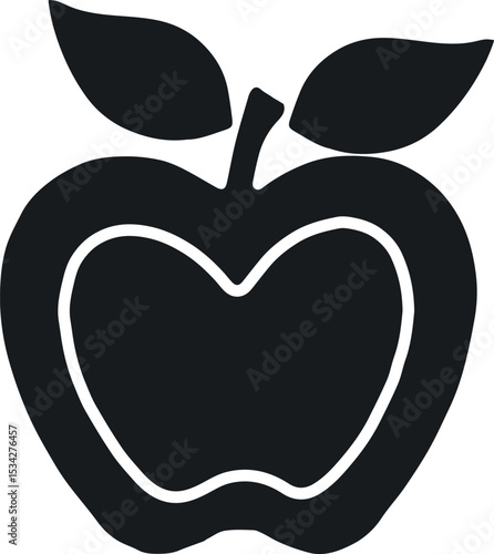 line vector apple with two leaf clipart silhouette