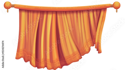 Close-up image of an orange fabric draped over a horizontal rod. The fabric is richly textured with folds and wrinkles, exhibiting a somewhat shiny or glossy appearance.  The bottom edge shows some