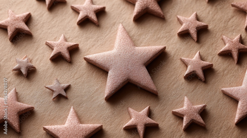 Brown Star Shaped Sugar Cookies on Tan Background Brown Star Shaped Sugar Cookies on Tan Background