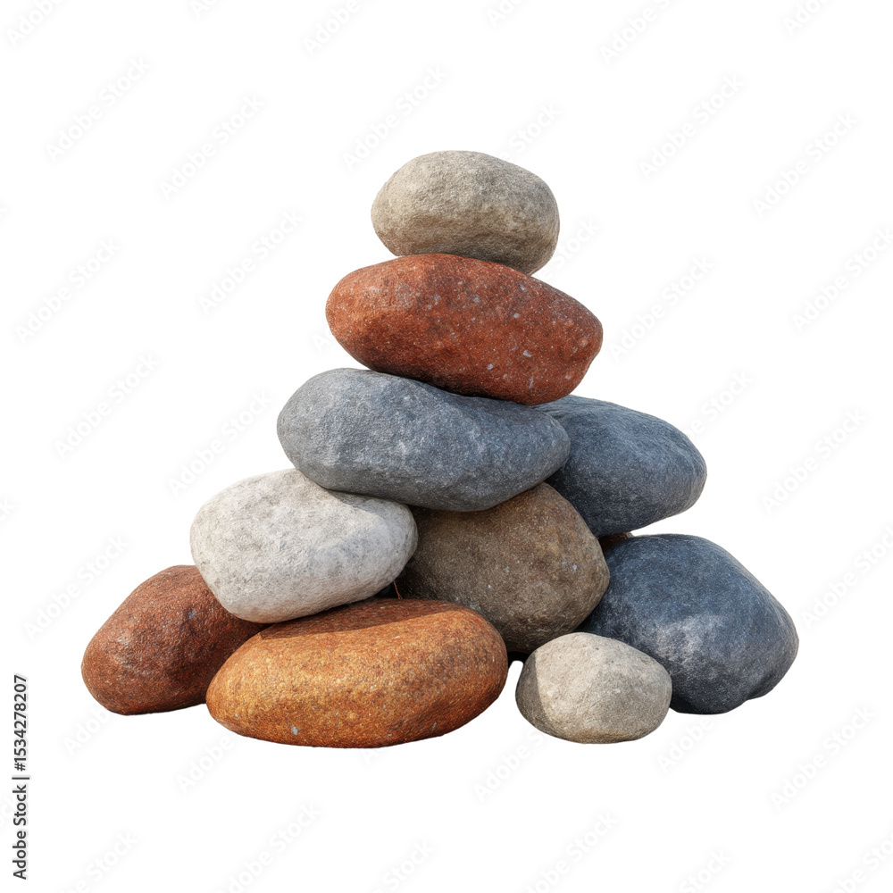 Colorful River Rocks Piled Together on a White Background for Natural Texture and Design Elements Transparent background or png Colorful River Rocks Piled Together on a White Background for Natural Texture and Design Elements Transparent background or png
