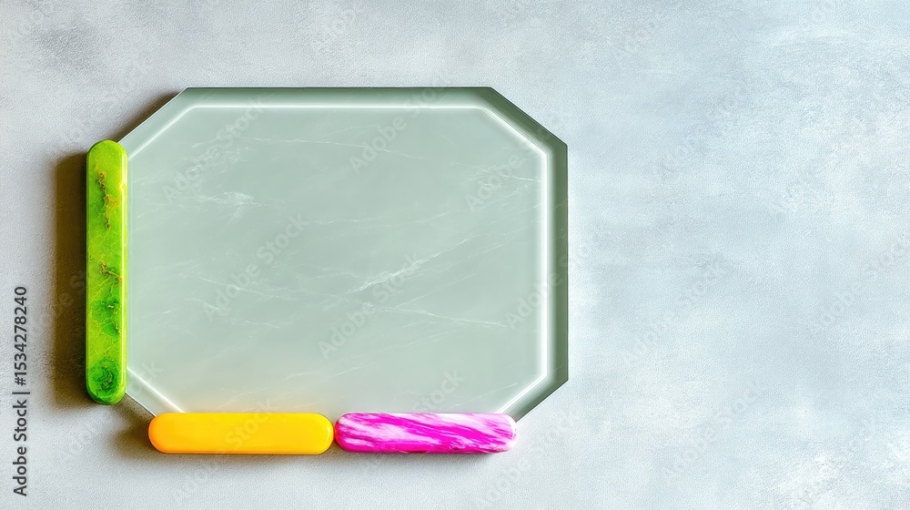Fototapeta premium Octagonal Frame with Colorful Objects on Grey Background