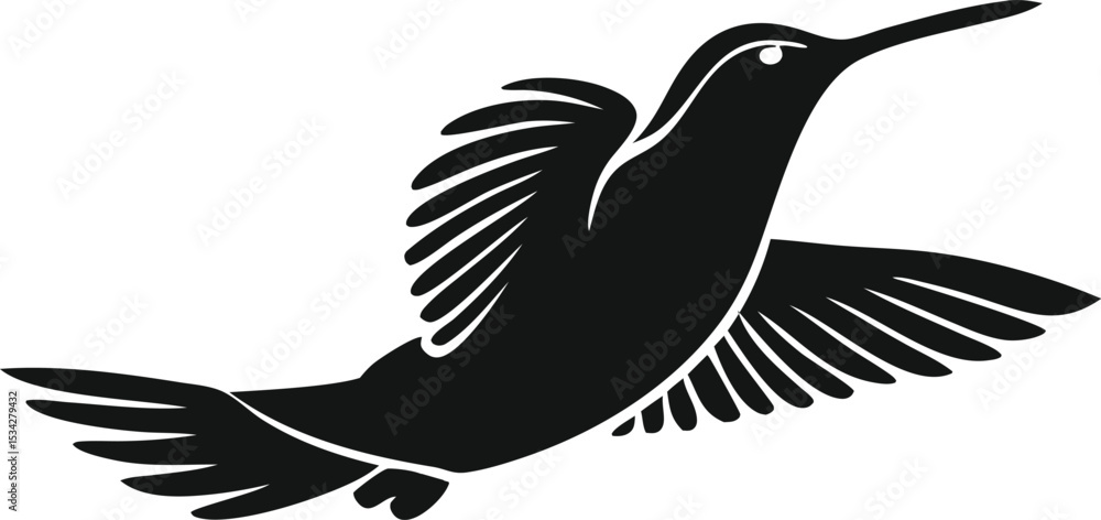 Obraz premium hummingbird, black and white, simple, minimalist, vector graphic, silhouette, iconic, geometric, stylized 