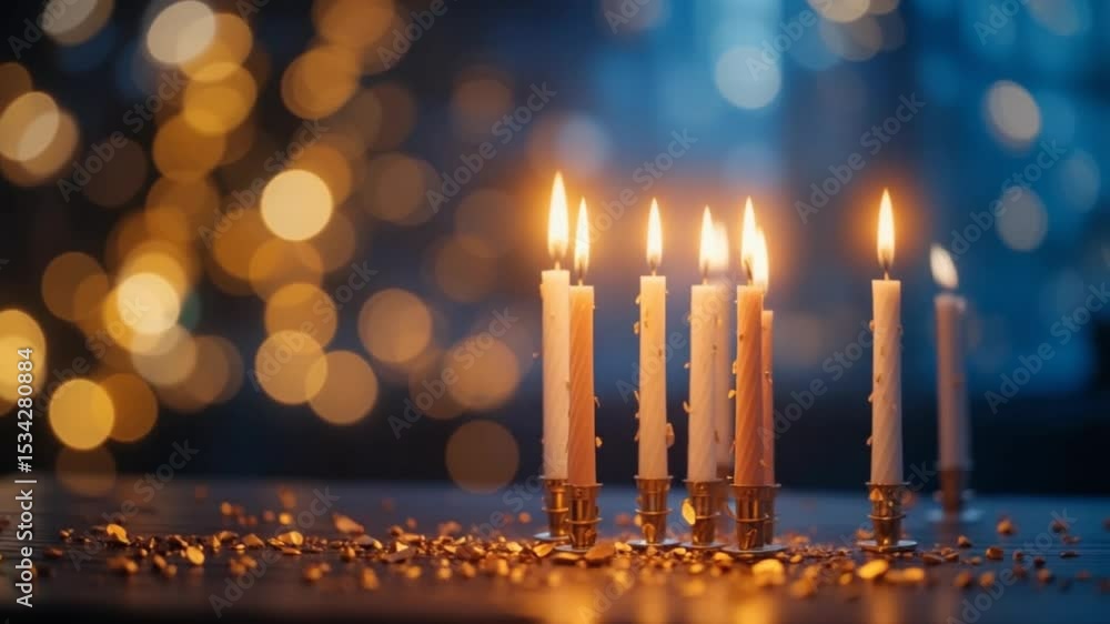Candles Burning in a Blurred Background, Evoking a Festive or Religious Occasion Candles Burning in a Blurred Background, Evoking a Festive or Religious Occasion