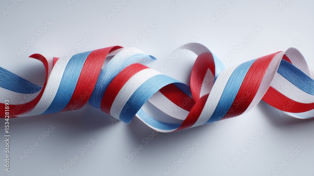 Fototapeta premium Red White Blue Spiral Ribbon on White Background
