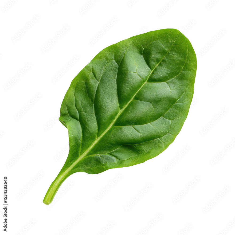 Fototapeta premium Bright Green Spinach Leaf on White Backdrop