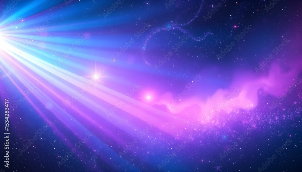 Cosmic rays illuminate a vibrant nebula, showcasing streaks of purple and blue light against a dark starry backdrop. Cosmic rays illuminate a vibrant nebula, showcasing streaks of purple and blue light against a dark starry backdrop.