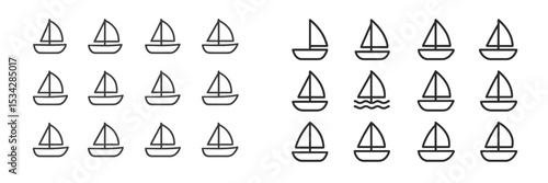 Patterns of various sailboats on a white background showcasing different styles and arrangements in a flat vector design