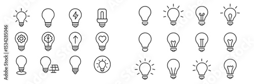 Various light bulb designs representing different concepts and ideas in a vector flat illustration style