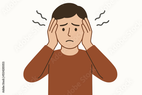Stressed boy holding head with eyes closed illustrating mental health pressure