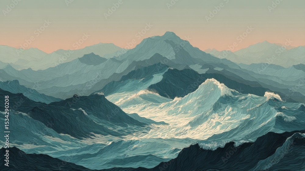 Obraz premium Blue and Teal Mountain Range at Dawn