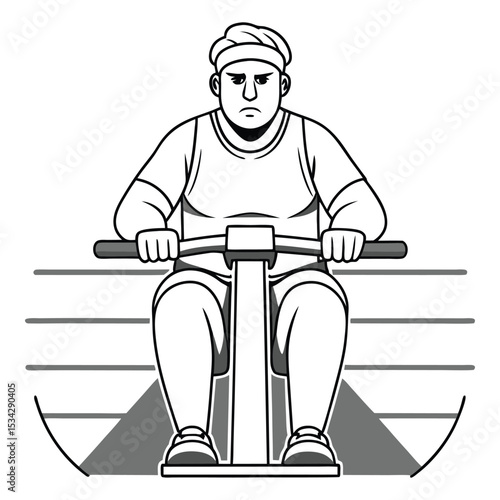 Overweight man exercising on a rowing machine