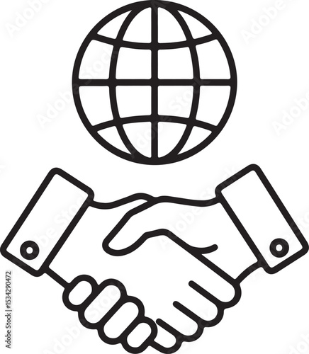 Global business partnership handshake icon representing successful cooperation and agreement