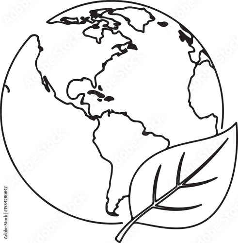 Earth globe vector illustration with detailed continent outlines of America and Europe, showcasing world geography