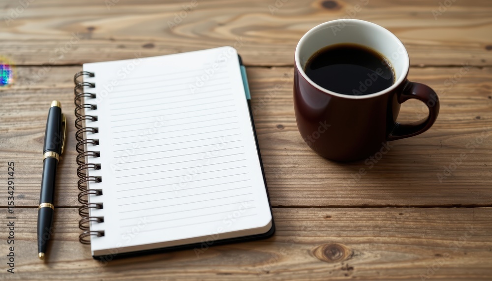 planner and minimalist pen with coffee mug planner and minimalist pen with coffee mug