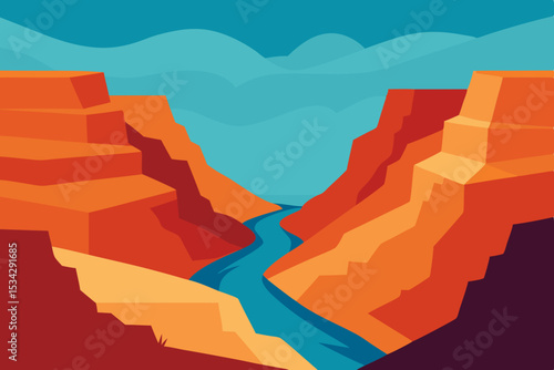 Canyon landscape illustration desert road