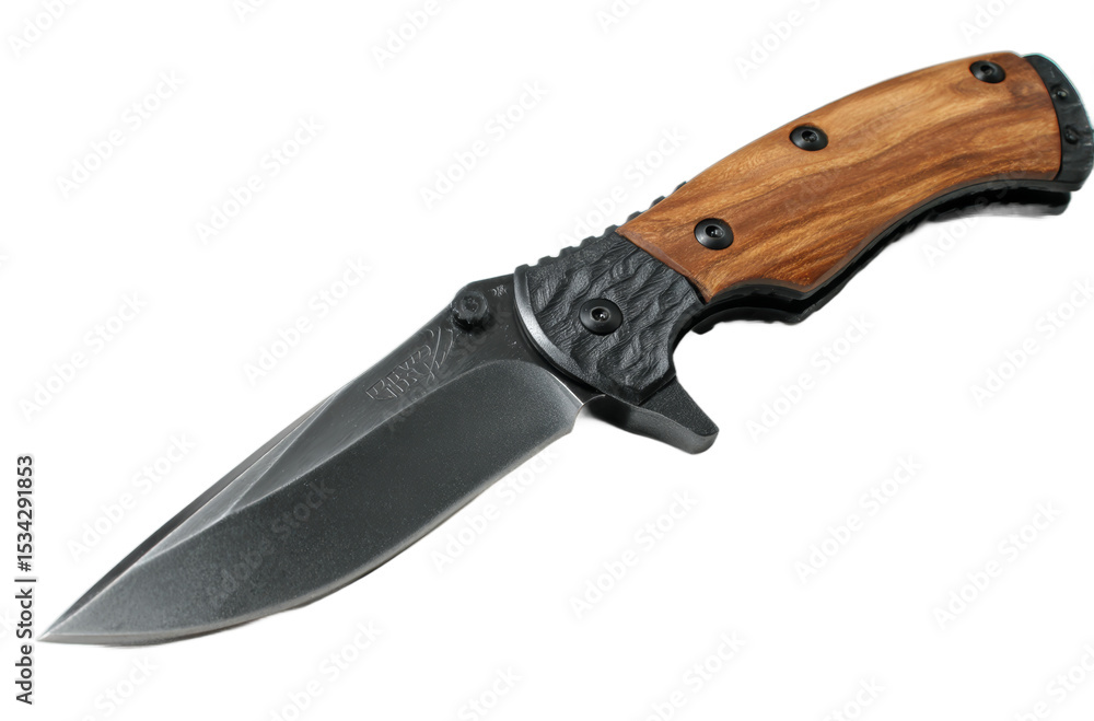 Obraz premium [Transparent Background PNG]Folding Pocket Knife with Wooden Handle