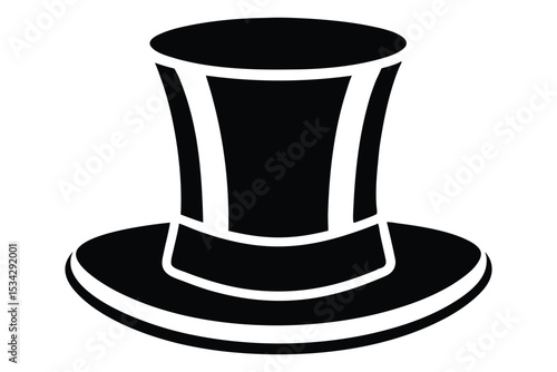 Elegant black top hat illustration, vintage formal headwear, classic silhouette, simple design
