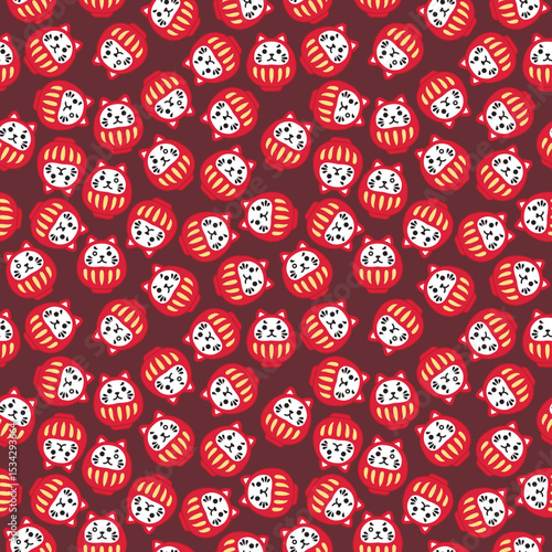Seamless pattern Daruma doll, traditional Japanese amulet vector illustration, Red theme background