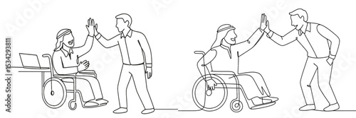 Inclusive interaction between two individuals, showcasing friendship and support in a modern workspace setting during the daytime