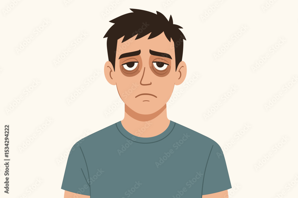 Tired young man with dark circles showing burnout and mental health exhaustion Tired young man with dark circles showing burnout and mental health exhaustion