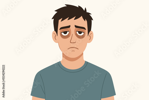 Tired young man with dark circles showing burnout and mental health exhaustion