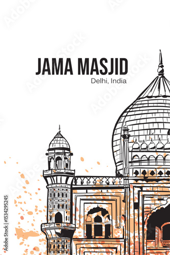 Delhi Jama Masjid Travel Poster vector illustration