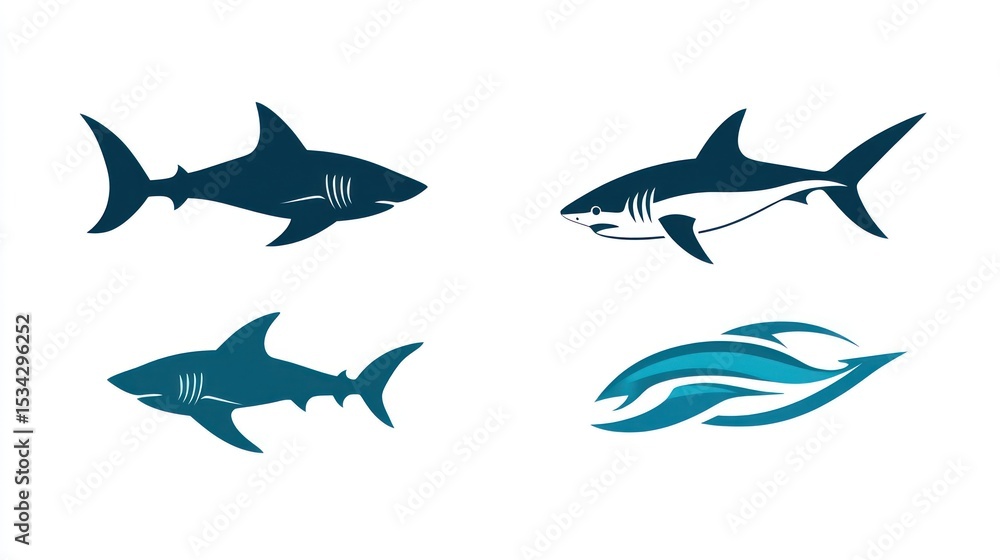 Obraz premium Shark silhouettes in various poses and styles