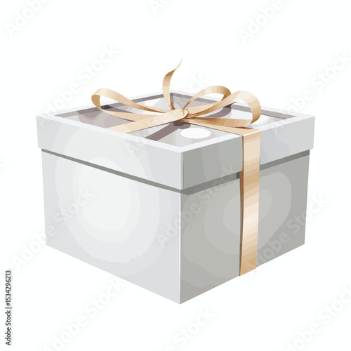 White gift box with ribbon tied on top in a minimalist style  